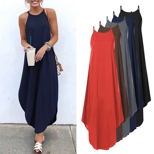 Damen Sommer Shirt Kleid Mode Sommerkleid Urlaub Strand Maxi Lang Slip - Bild 2 von 23