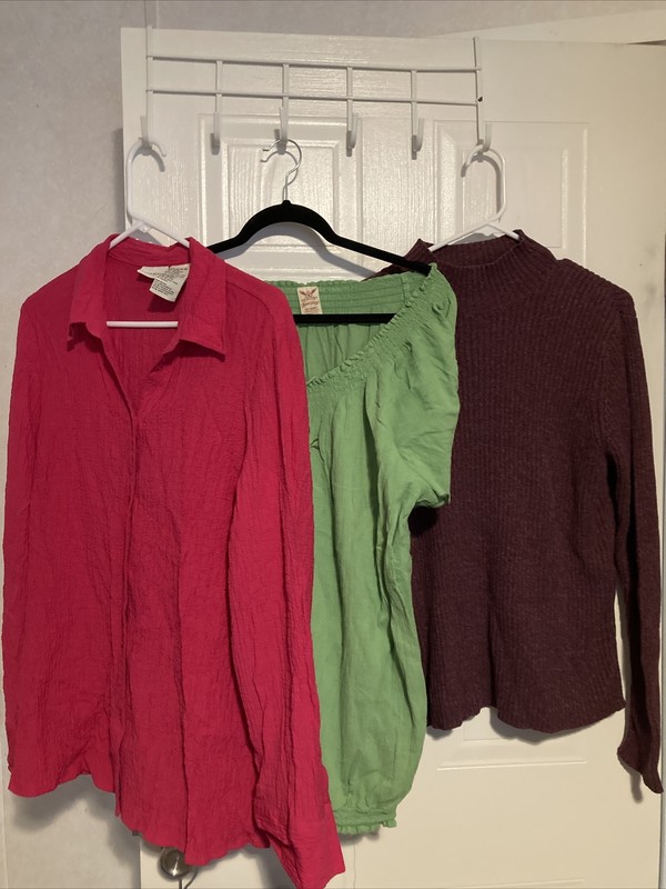 Lot Of 3 Women’s Tops Size XL 1X Mock Neck Sweater Peasant Button-up Crepe Shirt
