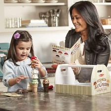 Kids Pretend Play Ice Cream Set with Scoop and Carry Case Imaginative Wood Toy