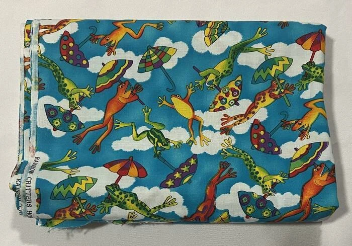 Hoffman Int'l Fabrics RAINBOW CRITTERS Cotton Leaping FROGS 2.5 yards - Image 3 of 3