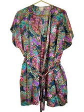 California Miss size Large Vtg 1980s Short Floral Satin Nightgown Matching Robe