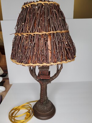 Rare Table Lamp Tree House Fort With Ladder Bicycle with Twig Shade  Whimsical