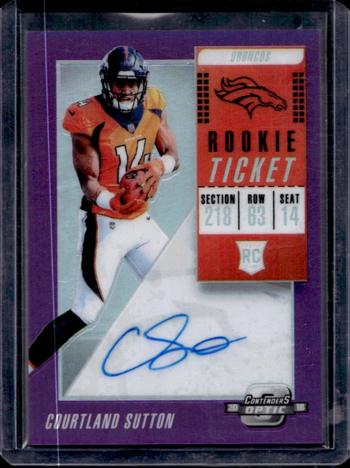 2018 Contenders Optic Courtland Sutton RC Purple Rookie Ticket RPS Auto #/99