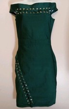 Fashion Nova Emerald Green Eyelet Laceup  Design Bandage Style Zip Dress Size L