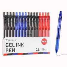 16 Pcs Retractable Gel Pens Fine Point 0.5mm Rollerball 8Black 4Blue 4Red