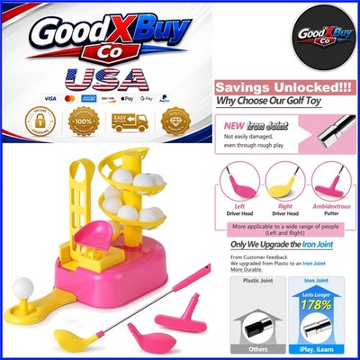 Girls Pink Golf Toy Set with Clubs & Balls Indoor Outdoor Kids Sport Game