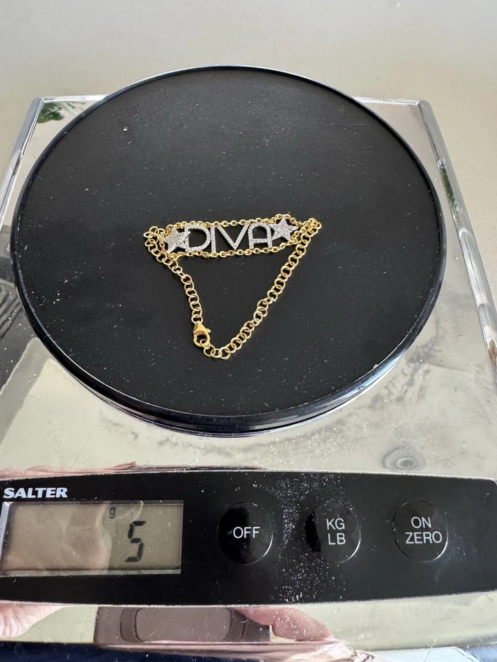 Letter Bracelet 14 kt gold solid. Elegant , unique .Real diamonds “DIVA” - Image 4 of 4