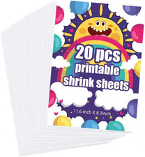 20-Pack Printable Shrinky Dink Sheets 8.3" x 11.6" White Shrink Plastic Sheets