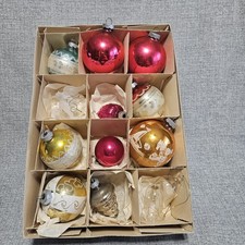 Vtg. set of 12  glass Christmas ornaments Shiny Brite, Silvestri, Made In USA 
