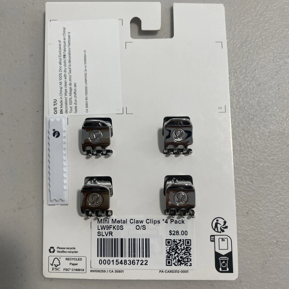 Lululemon Mini Metal Claw Clips 4 Pack Silver NWT - Image 2 of 3