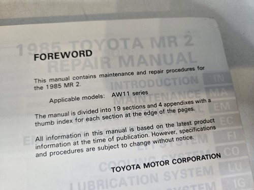 1985 Toyota MR2 MR-2 Turbo Coupe Factory Shop Service Repair Manual Book - Picture 7 of 9