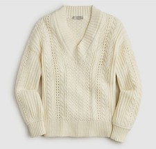 J. Crew Ivory Cable Knit V-Neck Pullover Sweater M