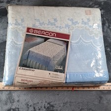 Vintage Beacon Blue Flower Claudine Blanket Made In USA 72 X 90 Granny Core