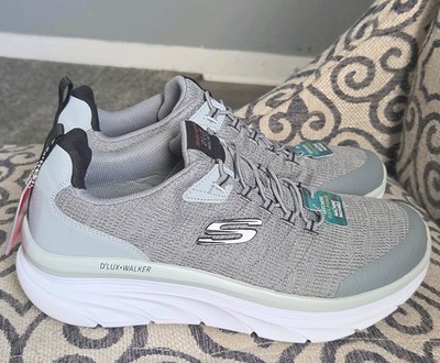 Skechers DLux Walker Men's SZ12 NWT Extra Wide 4E Memory Foam Lace-Up Grey/White