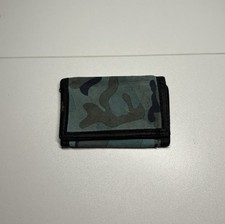 Mens Camo Trifold Wallet Blue Green Camouflage Nylon Card Holder Key Ring Clip