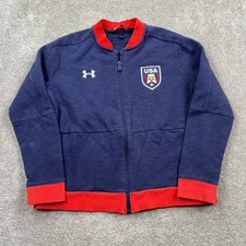 Under Armour Kids ColdGear USA Full Zip Jacket Navy Blue Red YXL Bomber Fleece
