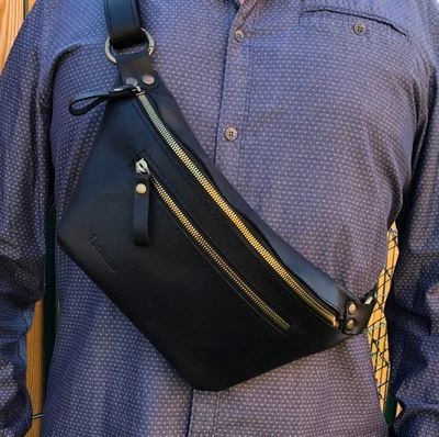 Sac banane homme en cuir de qualité, Sac en cuir homme pour voyage, Sac ceinture - Photo 1/4