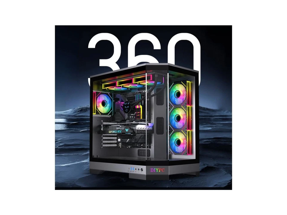 DIYPC Vanguard-F1-BK -Black Dual USB3.0 and Type C Tempered Glass ATX Full - Image 3 of 4