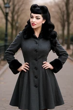 NWT Voodoo Vixen Vintage Fit & Flare Coat Detachable Faux Fur Collar Cuffs Sz L