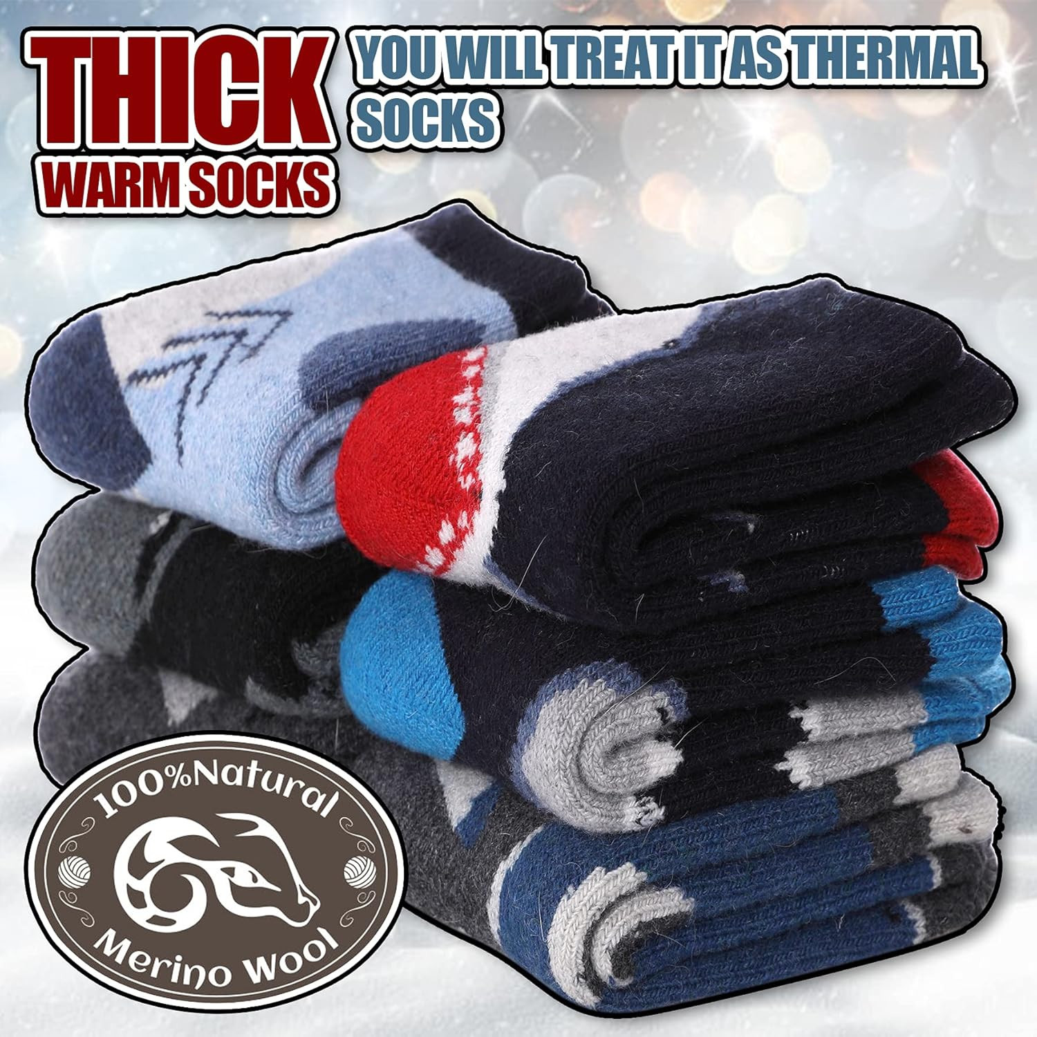 Kids Merino Wool Hiking Socks for Boys Girls Toddlers Thermal Winter Warm Thick 