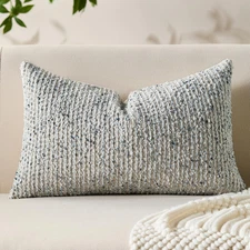 Decorative Lumbar Pillow Cover 12 X 20 Blue Striped Soft Wool Lumbar