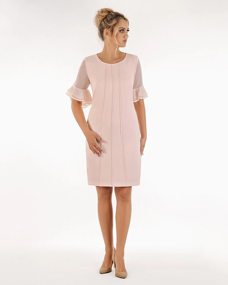 Carla Moreno Natalia Etuikleid Midi Rundhals Chiffon Volantärmel Größen 36-44 - Bild 1 von 4