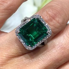7.54 Ct Emerald Cut Natural Emerald  Diamond Bridal Ring 14K White Gold Size 7