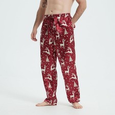 Reindeer Snowflake Pajama Pants Elastic Waist Red Christmas Print Lounge Sleep
