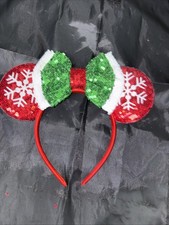 Disney Parks Minnie Christmas Ears Red Velour...