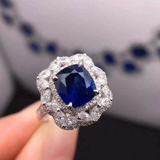 Women's Engagement Wedding Cluster Ring With 2.33CT Blue Sapphire  White Zircon