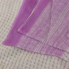 Sanskriti Vintage Sarees White  Purple Pure Cotton Print Sari 5 Yd Craft Fabric