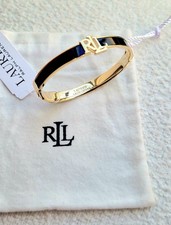 Lauren Ralph Lauren Gold-plated Black Enamel Bangle Bracelet New With Pouch