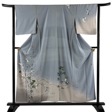 JAPANESE KIMONO HOMONGI Blue-gray 155.5cm 5 ft 1 in PURE SILK AA10082