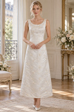 Christian Michele 8 Wedding Dress Sheath Modern Satin Embroidery Bling Short 55"