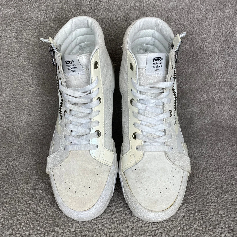 Top Vans SK8-Hi 721454 reedición blanco brillante cremallera cuero para mujer talla 8,5 Foto 3 de 4