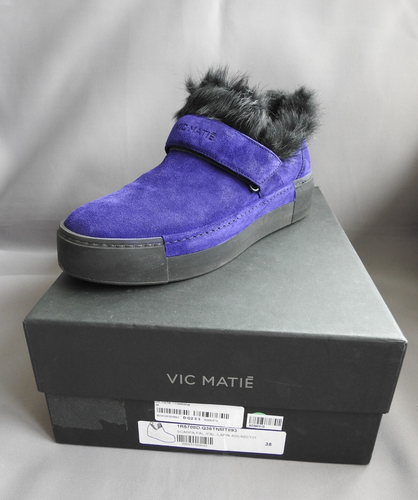 VIC MATIE Wildleder Leder Sneaker 38 US 8 Kaninchenfellfutter Violett Made in Italy