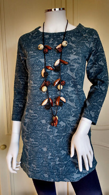 WHITE STUFF Leafy Jacquard Jersey Tunic Teal Pockets RRP £50 UK 6 - 16
