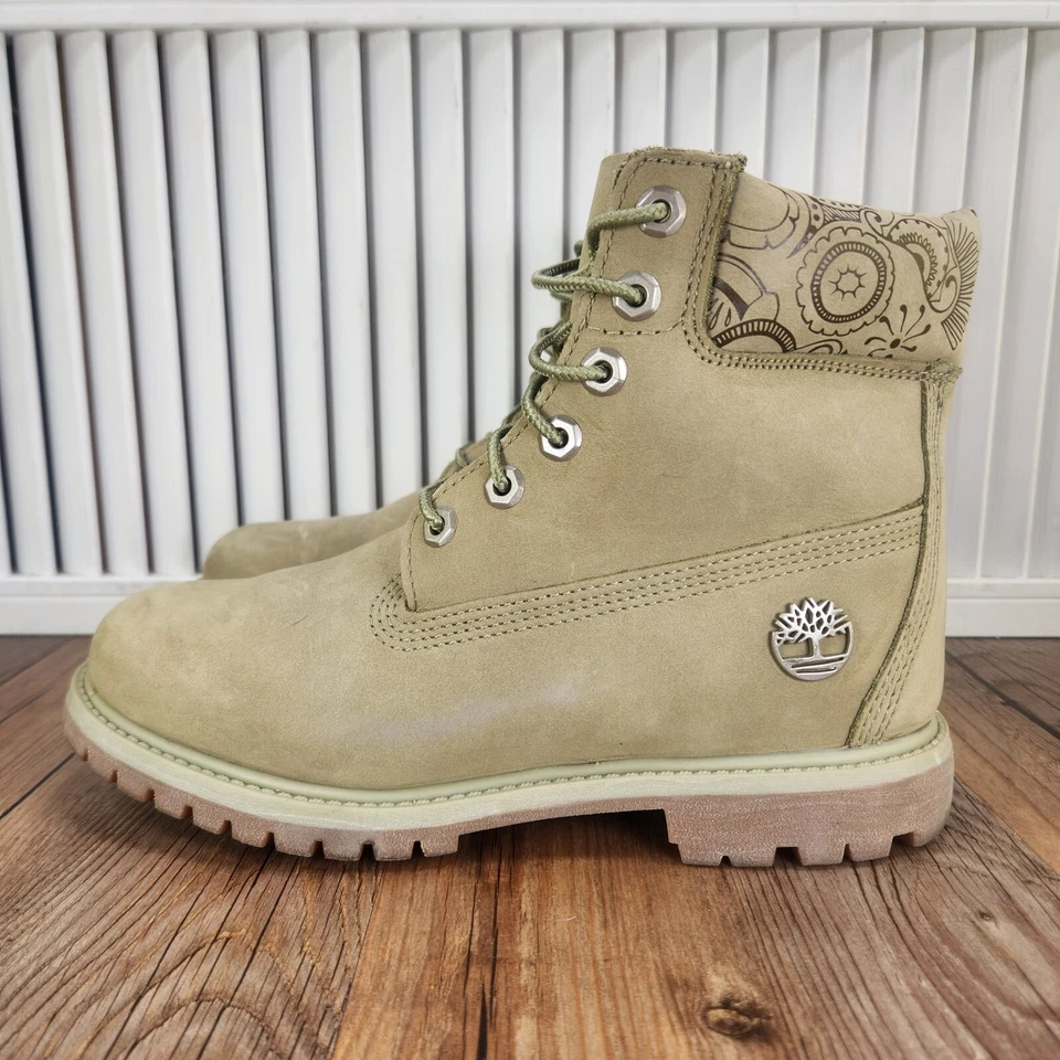 Timberland 6" Premium WP Boot Henna Womens Sz 7.5 Green Insulated Combat Nubuck - Image 3 of 4