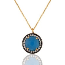 Blue Chalcedony CZ Gemstone Gold Plated Sterling Silver Chain Pendants