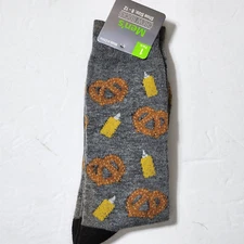 Dolgen Corp Mens Crew Socks Gray Pretzel Mustard 1 pack New