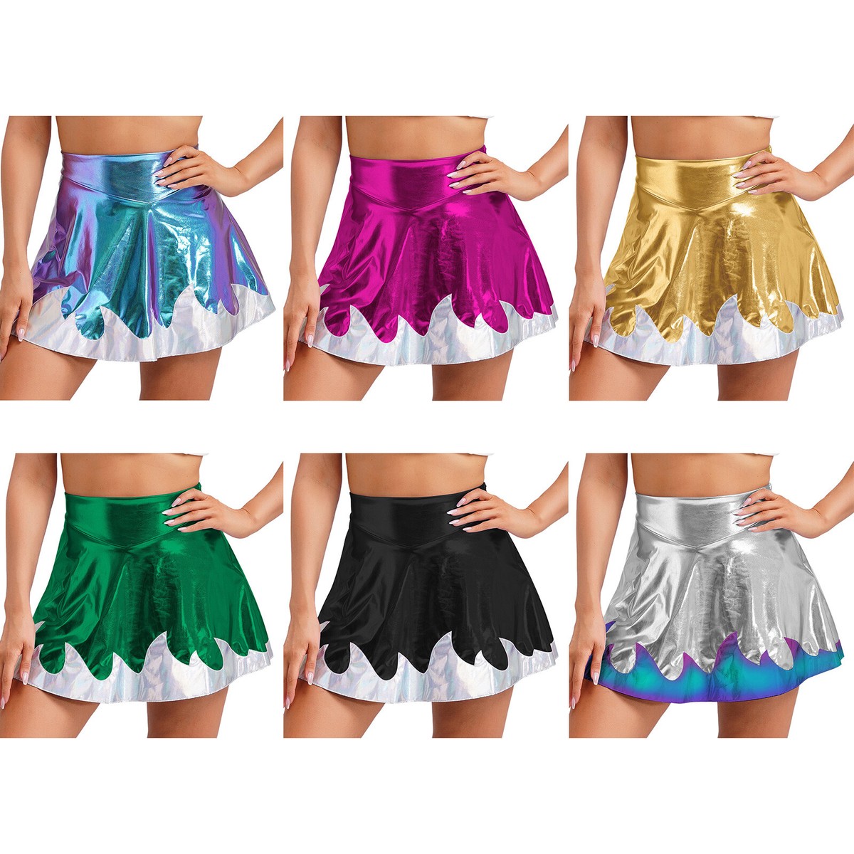 Women Clubwear Carnival Pleated Skirts Elastic Waistband Flared