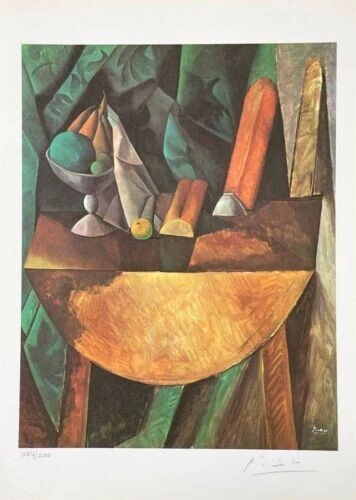 Impresión artística original de PABLO PICASSO firmada a mano con certificado de autenticidad "Plato de pan y fruta" Foto 3 de 4