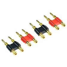 2 Red 2 Black Speaker Cable 4mm Dual Banana Plug Wire Connector Gold Brass Screw