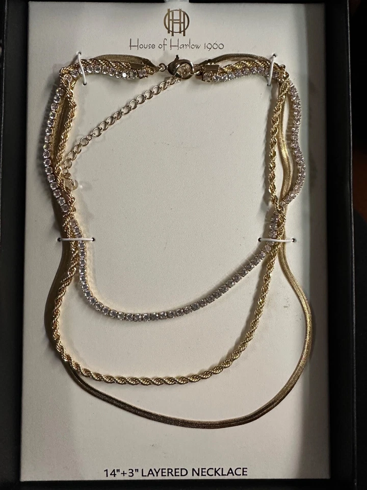 House of Harlow 1960 многослойное ожерелье кубический цирконий новый в подарочной коробке