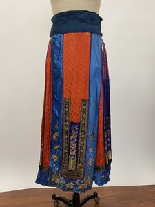 Antique Asian Chinese Silk Embroidered panel wrap wedding Skirt Textile As is