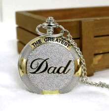 Retro Casual Silvery Pocket Watch Necklace Men Dad Holiday Gift Family Fashion