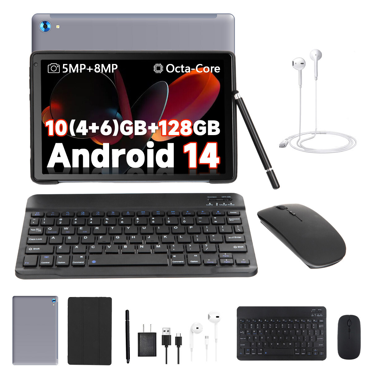 10.1 inch Android 15 Tablets HD Touchscreen Octa-Core 24+