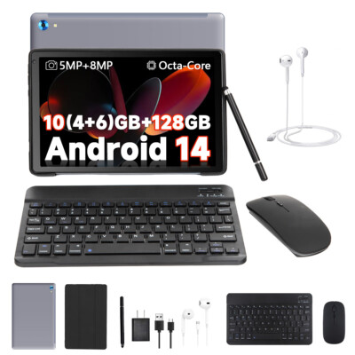 Anmesc 10 inch Android 14 Tablets HD Touchscreen Octa-Core 10+128GB Dual Camera