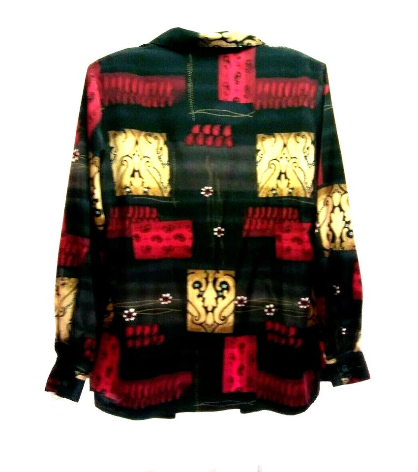 NUEVA BLUSA DE COLECCIÓN DRESSBARN NEGRA FLORAL PAISLEY MANGA LARGA LOOK EN CAPAS 14/16 XL Foto 2 de 4