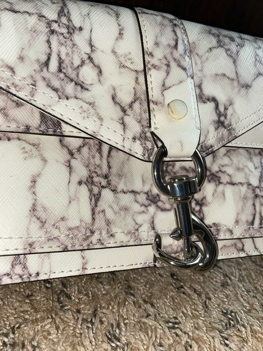 Rebecca Minkoff White Marble Hudson Moto Mini Crossbody Side Bag White RARE